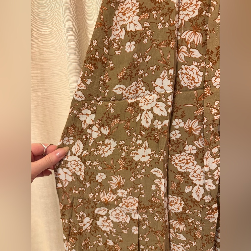 Faithfull the Brand Tan and Cream Floral Wrap Midi Dress, L - Picture 11 of 13